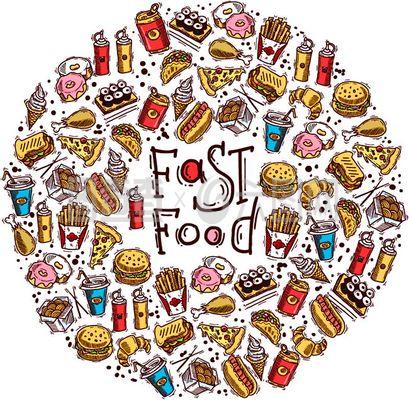 彩繪快餐食品矢量素材